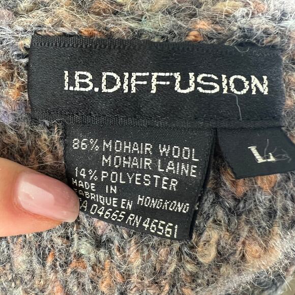 I.B Diffusion Brown Cardigan Sweater Mohair Wool Knit Size Large L with Scarf - Picture 9 of 10